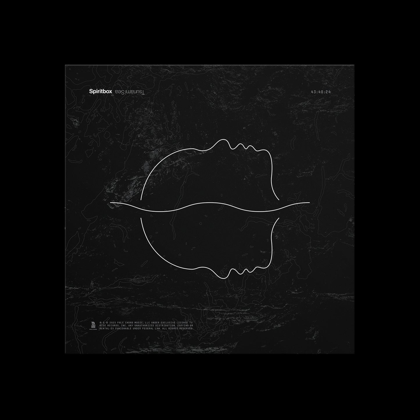 A minimalist black album cover by Spiritbox features two white mirrored facial outlines connected at the lips, creating a symmetrical design. Eros Beautiful appears in the top left—ideal for any Black Vinyl LP collection.