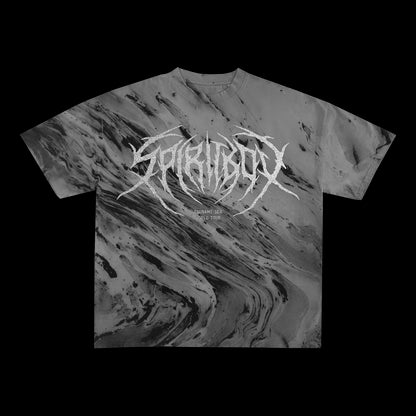 Death Metal Logo Silver Glitter Print Grey Marble Tie Dye T-Shirt
