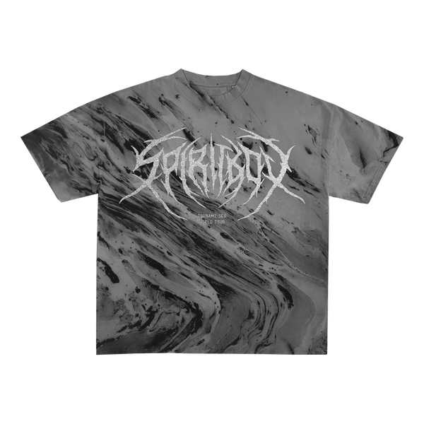 Death Metal Logo Silver Glitter Print Grey Marble Tie Dye T-Shirt